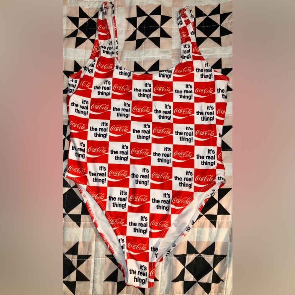 Vintage COKE Swim Suit Ladies JR Sz M Coca Cola It’s The Real Thing Logo NEW